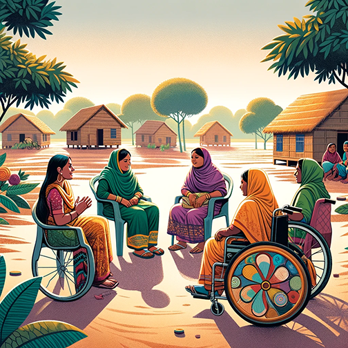 Welcome image showing persons with disabilities having a meeting